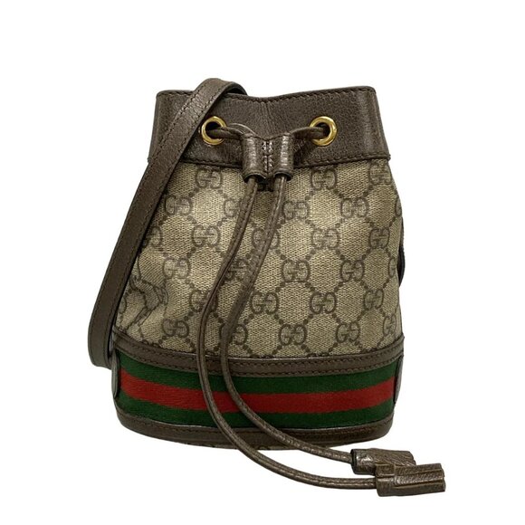 GUCCI Ophidia GG Mini Bucket Bag Ebony Dark Brown PVC Leather bran-808-100125 - Picture 1 of 16